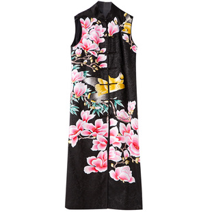 高端定制新中式马甲女春秋中长款民族风外套手绣大码中国风女装