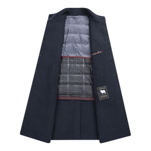 100%绵羊毛-梦特娇羽绒内胆可拆双面呢大衣男士秋冬季中长款外套Z