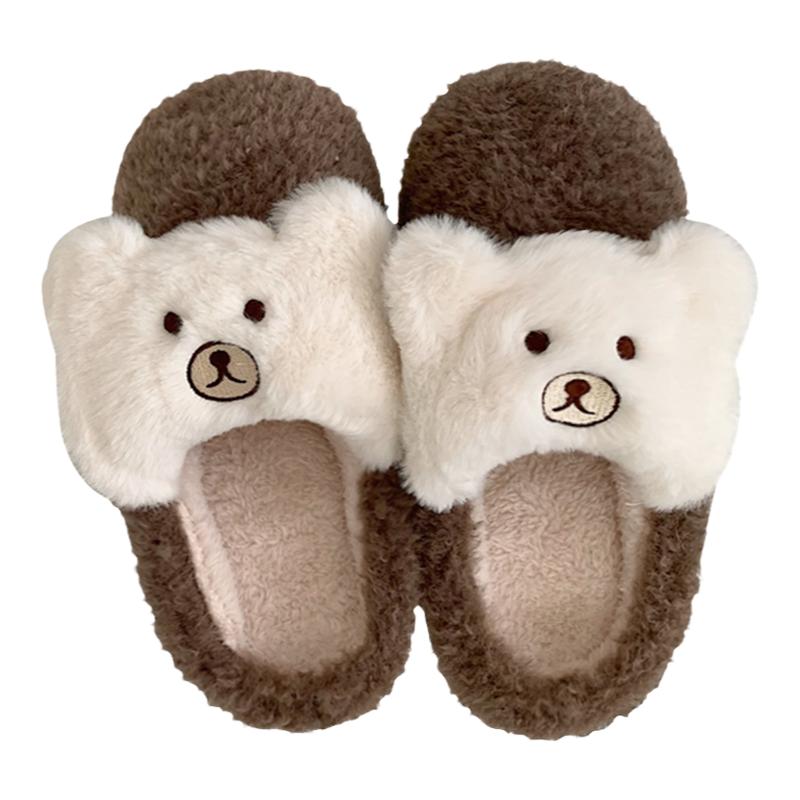 细细条 情侣棉鞋女冬卡通可爱小熊包头棉拖鞋防滑拖鞋居家月子鞋