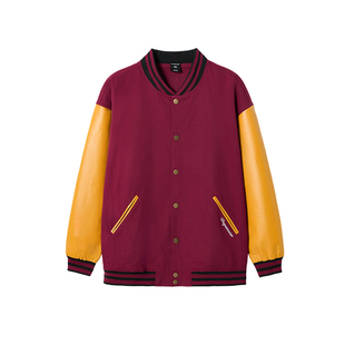 韦恩泽维尔新年红装宽松大码加肥加大撞色拼接棒球衫外套男8935