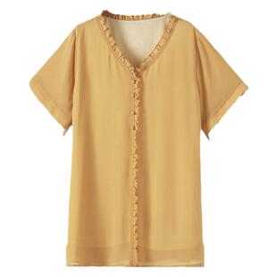 雪纺衫女短袖夏装2026年新款洋气宽松大码胖mm遮肚子上衣显瘦藏肉