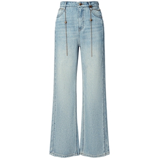 FF仿佛牛仔裤2025秋季新款洗水复古摩登浅蓝宽松天丝直筒长裤女