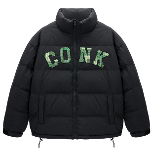 conklab 腰果花字母羽绒服男短款情侣立领轻薄外套冬季潮牌面包服