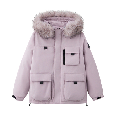 雅鹿女短款加厚白鸭绒派克羽绒服