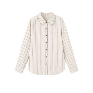 YBAI/亦白 26春季新款时尚简约刺绣经典翻领灯芯绒条纹衬衫上衣女