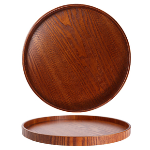 中式茶盘复古圆形木质托盘家用点心水果蛋糕盘咖啡厅水杯早餐盘子