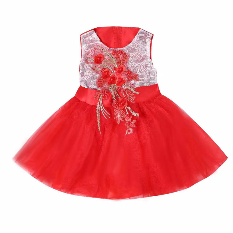 新款钉珠连衣裙花童公主裙子中小学生婚纱礼服儿童表演舞蹈服装