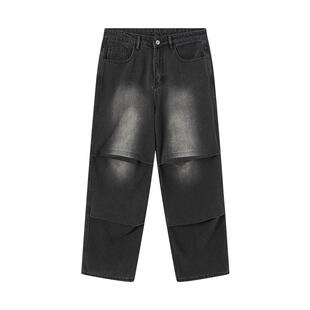 流石男装水洗做旧牛仔长裤2025年冬季新款男士经典复古磨白直筒裤