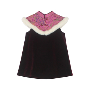 大耳象女童可拆卸云肩旗袍裙冬新宝儿新中式盘扣拜年服保暖气质