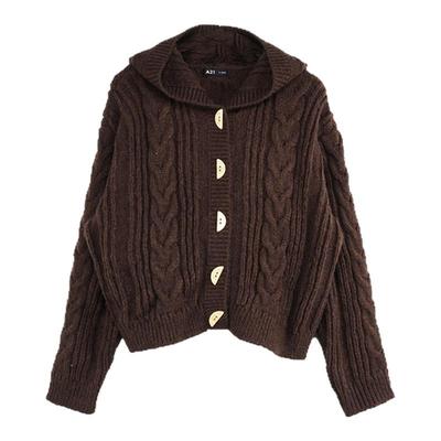 A21女装宽松连帽开胸毛织外套