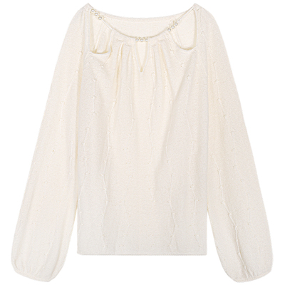 落落狷介米白色套头针织衫女