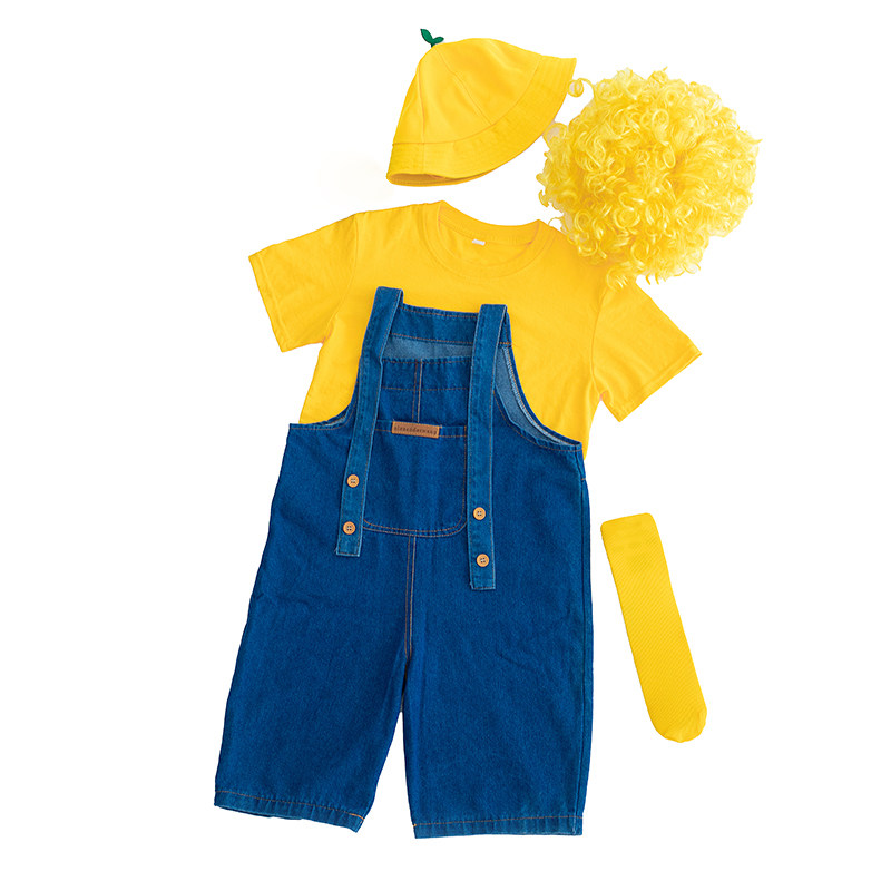 儿童小黄人cos衣服小学生运动会啦啦队演出服表演服装牛仔背带裤