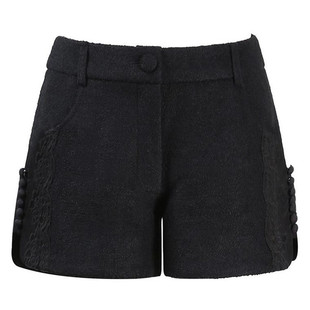 烟花2023春秋冬新款女裤气质显瘦百搭开叉阔腿毛呢短裤 湛露