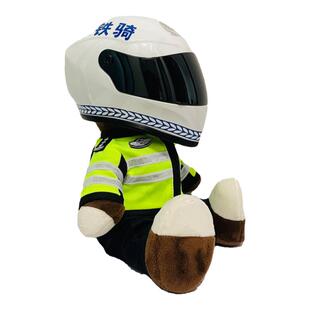 交警熊公仔头盔铁骑挂件摩旅玩偶摆件男女生特警公安消防小熊头盔