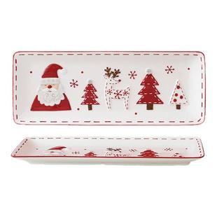 可爱圣诞节长方形盘出口手绘盘网红陶瓷鱼盘子创意釉下彩浮雕盘