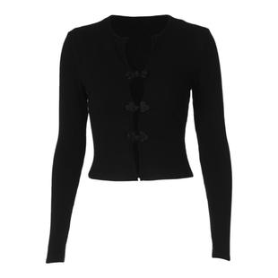 gusty复古国风千禧辣妹红色盘扣针织衫25春夏甜美长袖打底短上衣