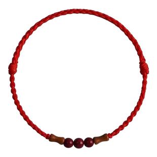 天然桃木红绳手链脚链男女朱砂转运珠本命年高升上岸手绳竹节