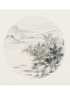 禅意纯手绘斗方卡纸石玉山水画