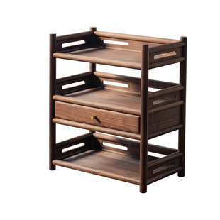 有清堂新中式黑胡桃木实木桌面博古架置物架茶室茶架茶具收纳架