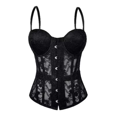 蕾丝单排扣外穿鱼骨胸衣背心绑带