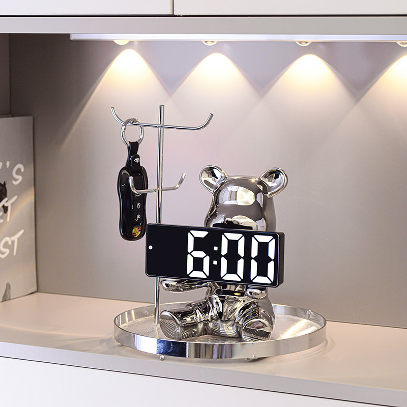 银熊客厅卧室家用数字智能桌面台式电子钟台钟小闹钟时钟装饰摆件