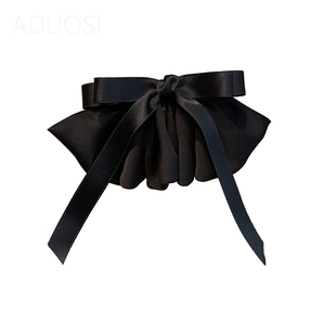 韩系黑色裙摆蝴蝶结弹簧夹女后脑勺半扎盘发夹子甜美发卡气质发饰