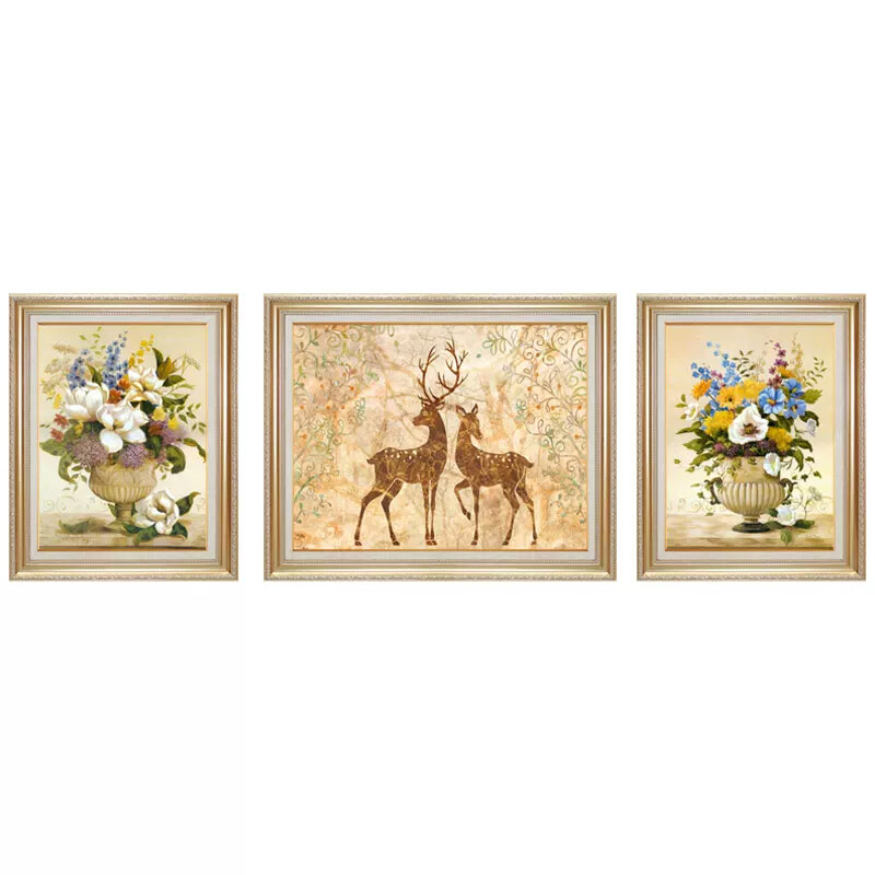 客厅装饰画三联画壁画欧式大厅福禄上海正品美式沙发背景墙画挂画