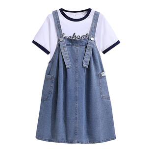 女童连衣裙夏装时髦牛仔背带裙2026新款洋气女孩儿童网红时尚套装