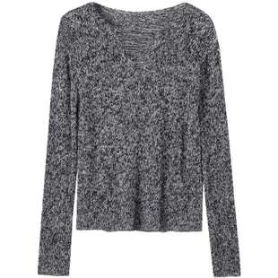 德玛纳设计感圆领花纱针织衫女春秋新款气质慵懒风软糯线衫上衣