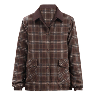 中老年人格子夹棉外套女士秋冬新款轻薄小棉衣洋气妈妈装夹克上衣