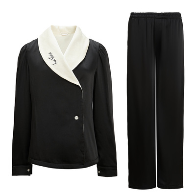 女士丝质长袖刺绣加绒加厚两件套