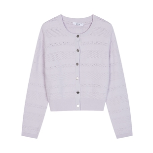 【商场同款】LILY2025新款女装简约圆领百搭长袖针织开衫外套