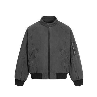 美式复古立领短款羽绒服男宽松拉链外套百搭潮牌深灰色秋冬季上衣