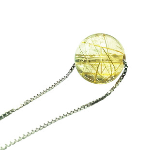 天然金发晶转运珠吊坠 纯银项链不过敏 透明真水晶淡黄色发丝旺财