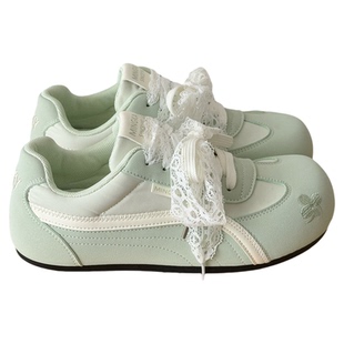 荔枝公园绿色德训鞋女款2026春季爆款鞋子百搭复古运动内增高板鞋