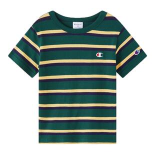 Champion冠军儿童装夏季新款男女童刺绣潮流拼接条纹休闲短袖
