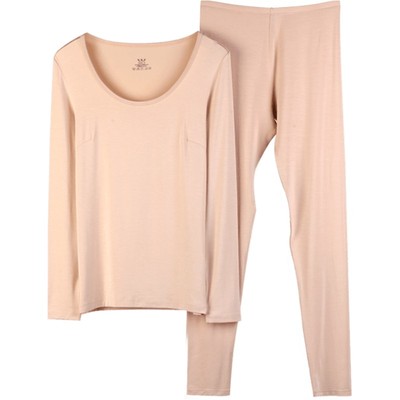 修身薄打底莫代尔保暖内衣套装女