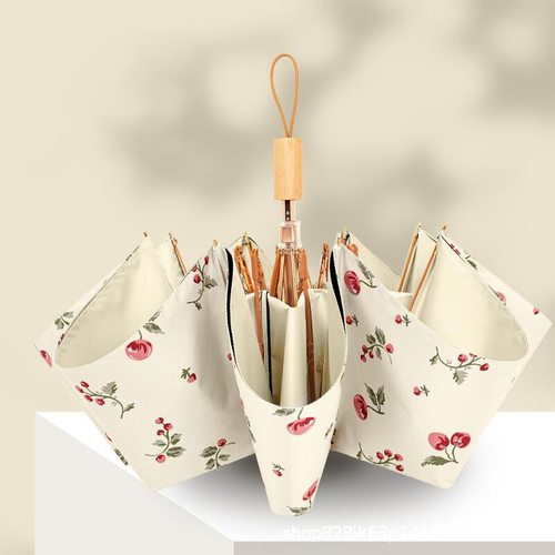 新品 双层雨伞折叠伞高级感黑胶防晒遮阳伞晴雨伞两用五折叠太阳