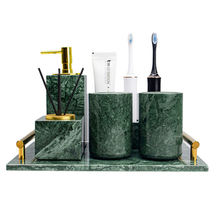 法式轻奢绿大理石卫浴洗漱套装摆件按压洗手液瓶漱口杯纸巾盒托盘