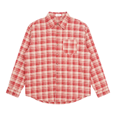Holocene美式潮牌红色格子衬衫男