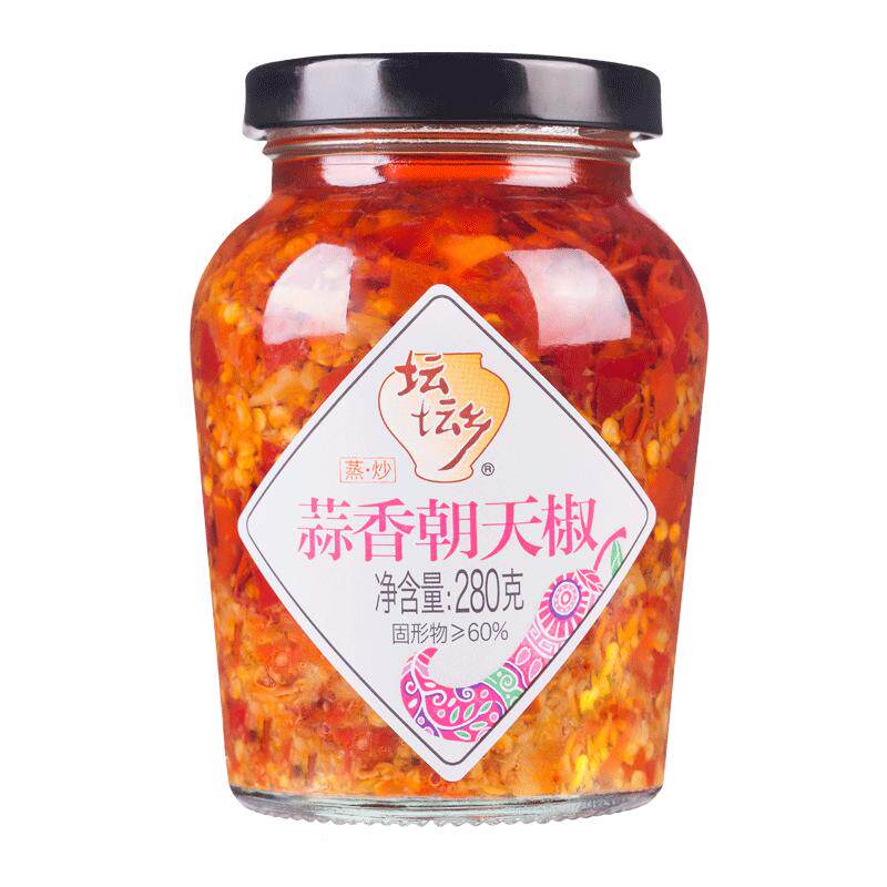坛坛乡香蒜香朝天椒280g瓶装农家剁辣椒酱湖南特产拌面下饭辣酱
