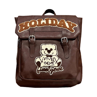 美式复古PU皮书包女 可爱Y2K甜辣妹休闲旅游背包大学生上课双肩包