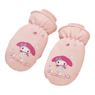 三丽鸥儿童挂脖连指手套冬季男女童宝宝加绒玩雪防风防水防寒保暖