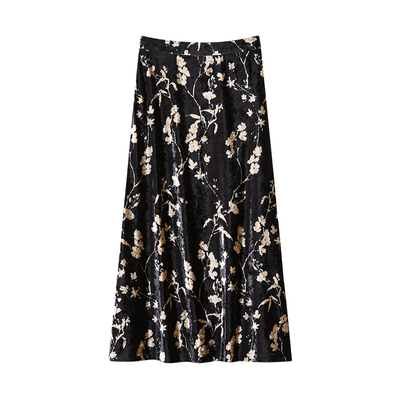 OSA欧莎丝绒半身碎花裙女