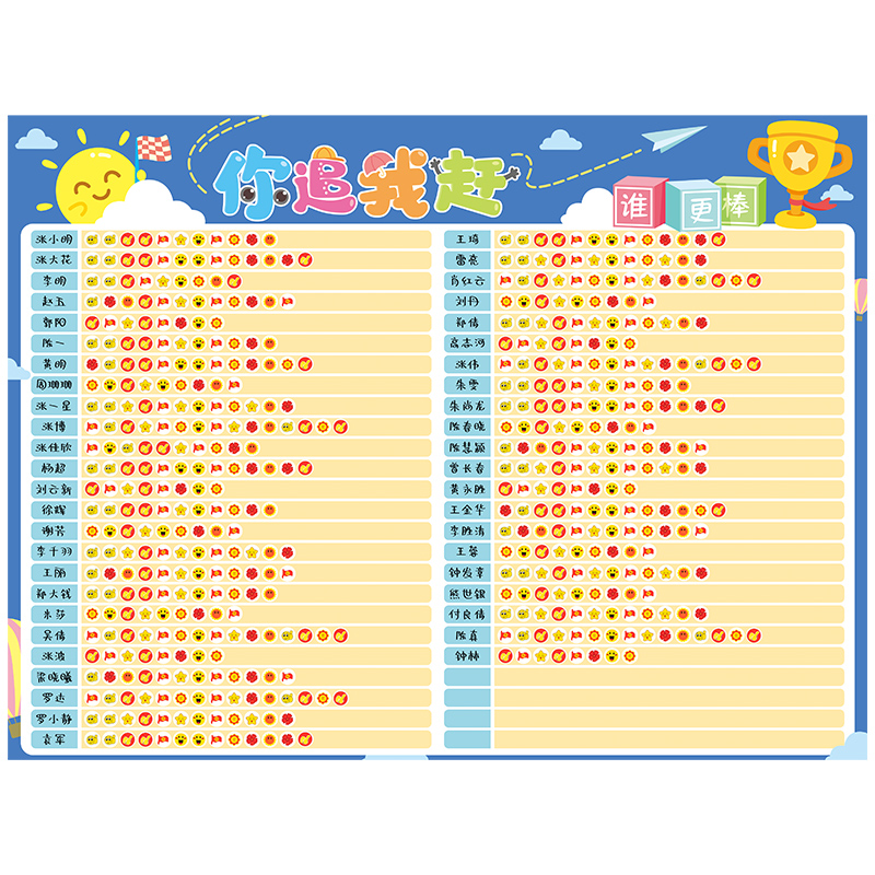 你追我赶评比栏墙贴教室布置装饰班级表扬栏幼儿园红花奖励榜贴纸