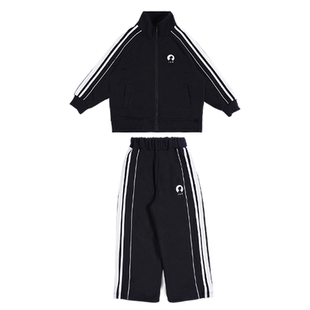 IDS童装针织套装时尚运动风两个小朋友拉链外套直筒裤两件套