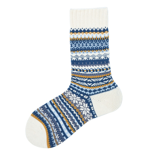 Beeff“冬季雪花”民族风袜子保暖 棉粗针中筒长袜无骨加厚费尔岛