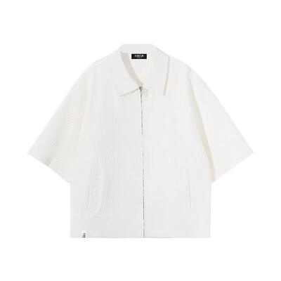 it :5cm/FIVECM夏季短袖开衫外套男女同款潮流肌理纹拉链衬衣衫
