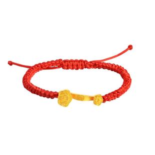 老庙黄金足金999古法如意遂心红手绳手链国潮男女同款官方