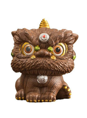 高级感木纹可爱醒狮摆件
